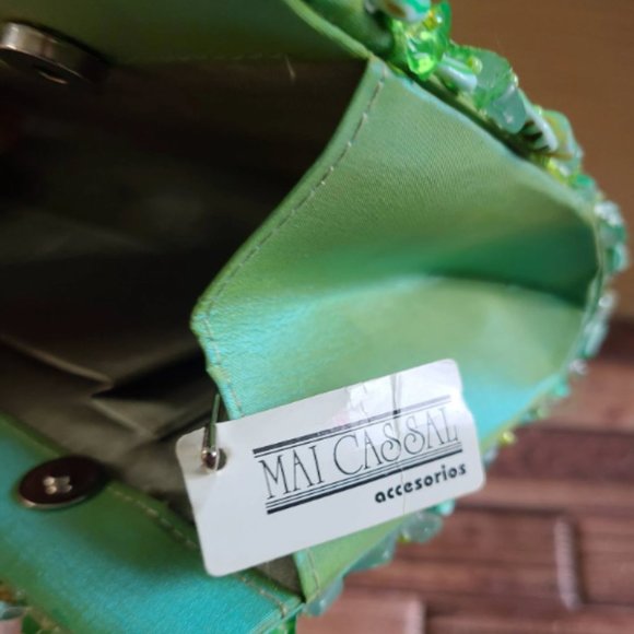 Vintage Handmade Natural Green Shell Mother of pearl Mosaic Clutch Bag - Picture 9 of 10